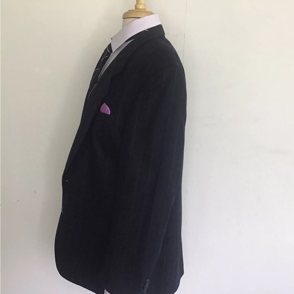 MANCILLAS International Mens 100% Blue Wool Pinstripe Two Button Suit Coat 46R - Picture 2 of 14